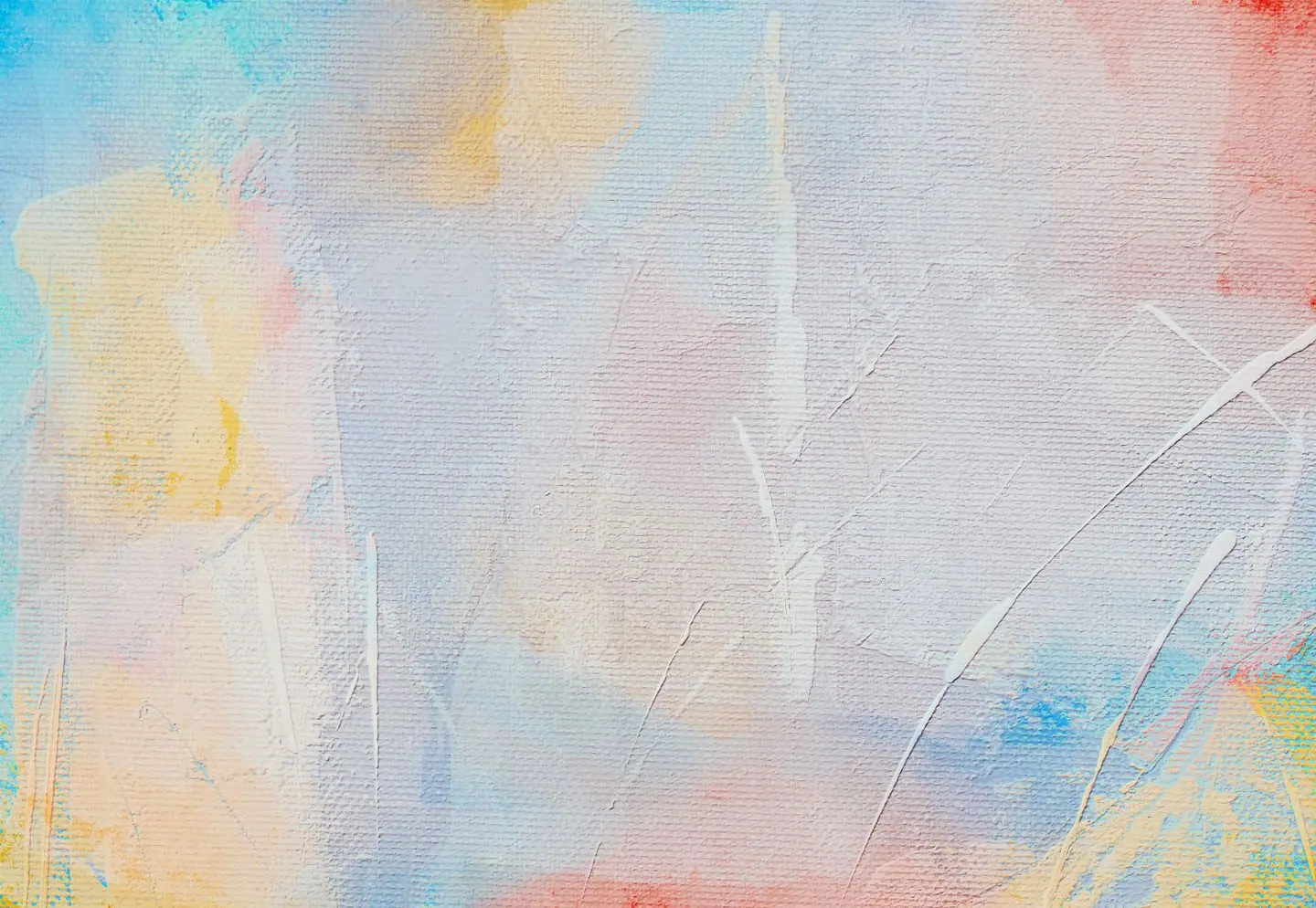 Pale pink, blue and white paint layered over textured canvas.